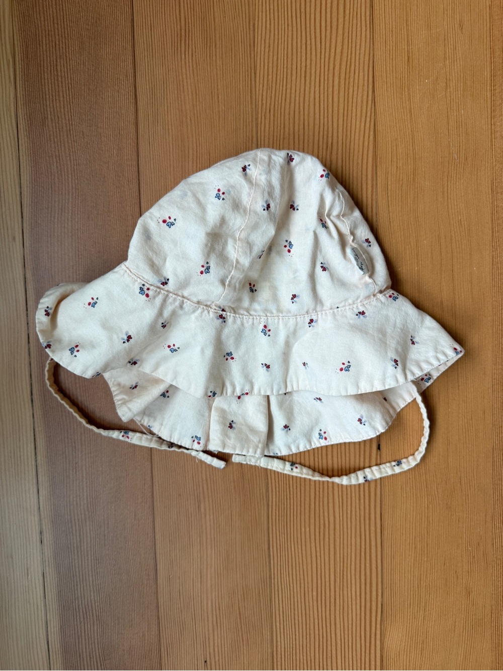 Konges Sløjd Baby Sun Hat 6-9M Cream Butterfly Floral Organic Cotton Tie